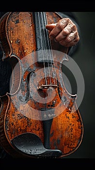 Fingers plucking the strings of a violin