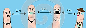 Fingers Social Distancing banner. Keeping distance to protect from COVID-19 corona virus diseases. Idea for COVID-19 outbreak and