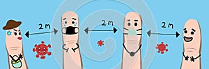 Fingers Social Distancing banner. Keeping distance to protect from COVID-19 corona virus diseases. Idea for COVID-19 outbreak and