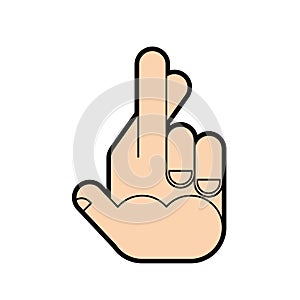 Fingers symbol deception. Hand showing fingers crossed. Vector i