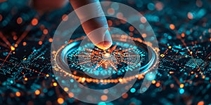 Fingertips on virtual navigation compass define business direction, business solutions, business growth