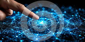 Fingertips on virtual navigation compass define business direction, business solutions, business growth