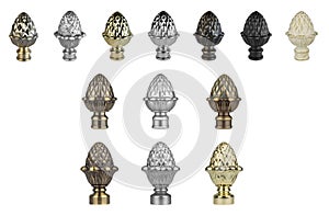 Finials for curtain cornices.