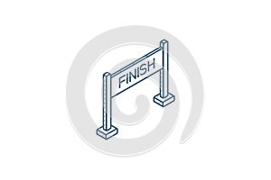 Finish banner isometric icon. 3d line art technical drawing. Editable stroke vector