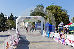 Finish line at a running race in Ruse city