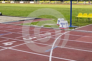 The start line and lame marking on a stadium photo