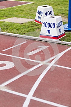 The start line and lame marking on a stadium photo