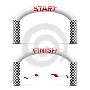 3D Start, Finish Line Arch Vector. Outdoor Sport Events Competition Concept. Isolated Illustration