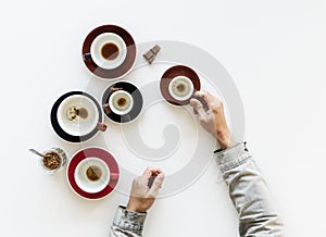 Finished Drank Coffee Cups with Chocolate