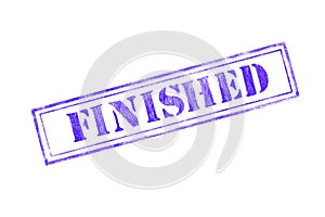 `FINISHED ` rubber stamp over a white background