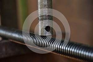 Finishing metal working internal steel surface on lathe grinder. Metalworking industry