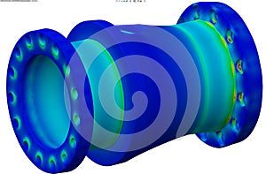 Finite element analysis - 3d illustration - Stress distribution in a tubular machine component