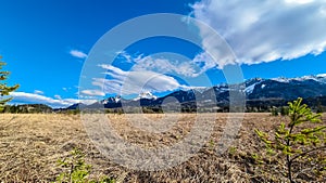 Finkenstein - Scenic view of majestic snow capped mountain peak Mittagskogel in wild Karawanks, Carinthia, Austria