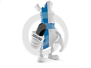 Finland character holding interview microphone