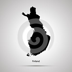 Finland country map, simple black silhouette on gray