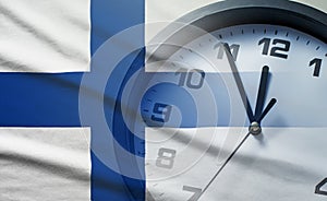 Finland flag with dial of a clock