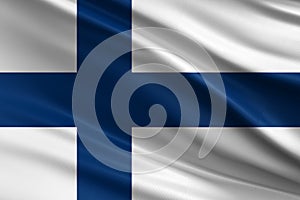 Finland flag with fabric texture, official colors, 3D illustration