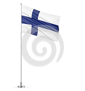 Finland flag on a flagpole white background 3D illustration