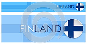 Finland flag horizontal web banner in modern neomorphism style. Webpage Finnish country header button for mobile application or