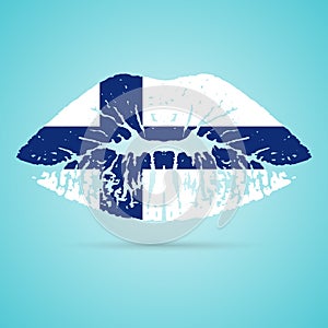 Finland Flag Lipstick On The Lips Isolated On A White Background. Vector Illustration.