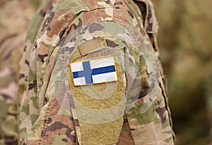 Finland flag on soldiers arm collage