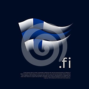 Finland flag. Stripes colors of the finnish flag on a dark background. Vector stylized design national poster with fi domain