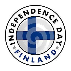 Finland flag and text in a circle, Independence Day of Finland. White background.