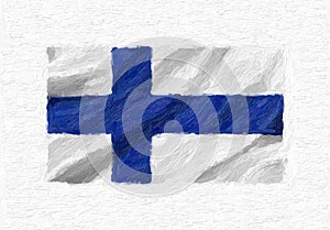 Finland hand painted waving national flag.