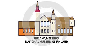 Finland, Helsinki, National Museum Of Finland travel landmark vector illustration