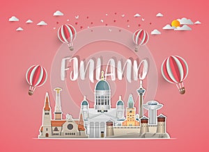 Finland Landmark Global Travel And Journey paper background. Vector Design Template.used for your advertisement, book, banner, te