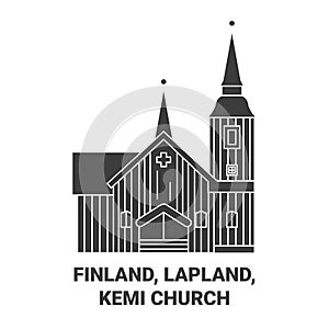 Finland, Lapland, Kemi Church travel landmark vector illustration