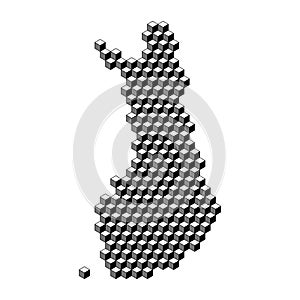 Finland map from 3D black cubes isometric abstract concept, square pattern, angular geometric shape. Vector illustration