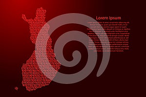 Finland map abstract schematic from red ones and zeros binary di
