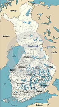Finland municipalities vector map with regions\' capitals