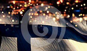 Finland National Flag Light Night Bokeh Abstract Background