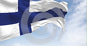 Finland national flag waving in the wind on a clear day