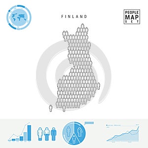 Finland People Icon Map. Stylized Vector Silhouette of Finland. Population Growth and Aging Infographics