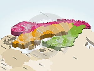 Finland regions, Sweden provinces and Norway regions isometric colorful vector map with neighbouring countries on background