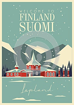 Finland. Travel poster. Welcome to Suomi. Lapland