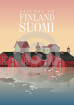 Finland. Travel poster. Welcome to Suomi. Nordic background