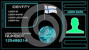 Finland user identification system animation video footage. User identity video template with tracking identification number