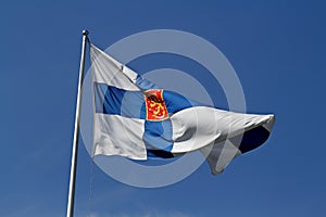 Finlands state flag flying in the air