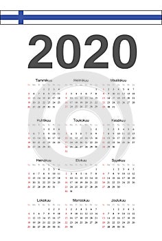 Finnish 2020 year vector calendar