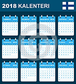 Finnish Calendar for 2018. Scheduler, agenda or diary template. Week starts on Monday