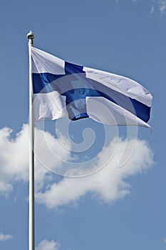 Finnish flag against the blue sky