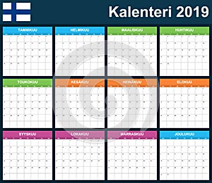 Finnish Planner blank for 2019. Scheduler, agenda or diary template. Week starts on Monday