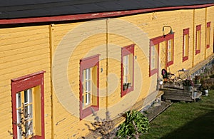 Finnish wood house, yellow and red