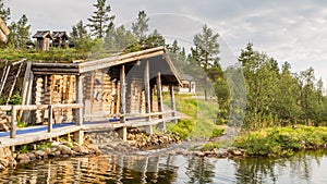 Finnish wooden loghouse in Lapland Europe