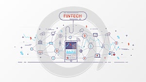 Fintech and Blockchain technology info graphic.