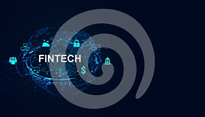 Fintech concept, digital finance, online and technology transaction icons. Cryptocurrency Money Transfer Blockchain Cloud